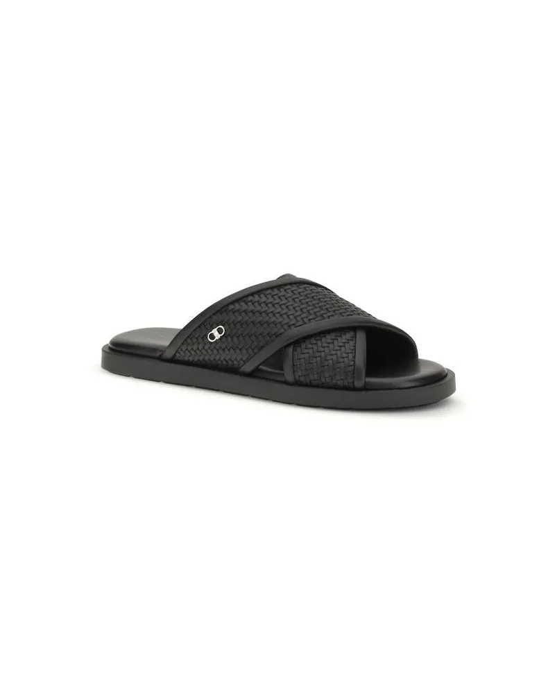 Ferragamo Men's Black Calf Leather Bos Taurus Flat Sandals Black
