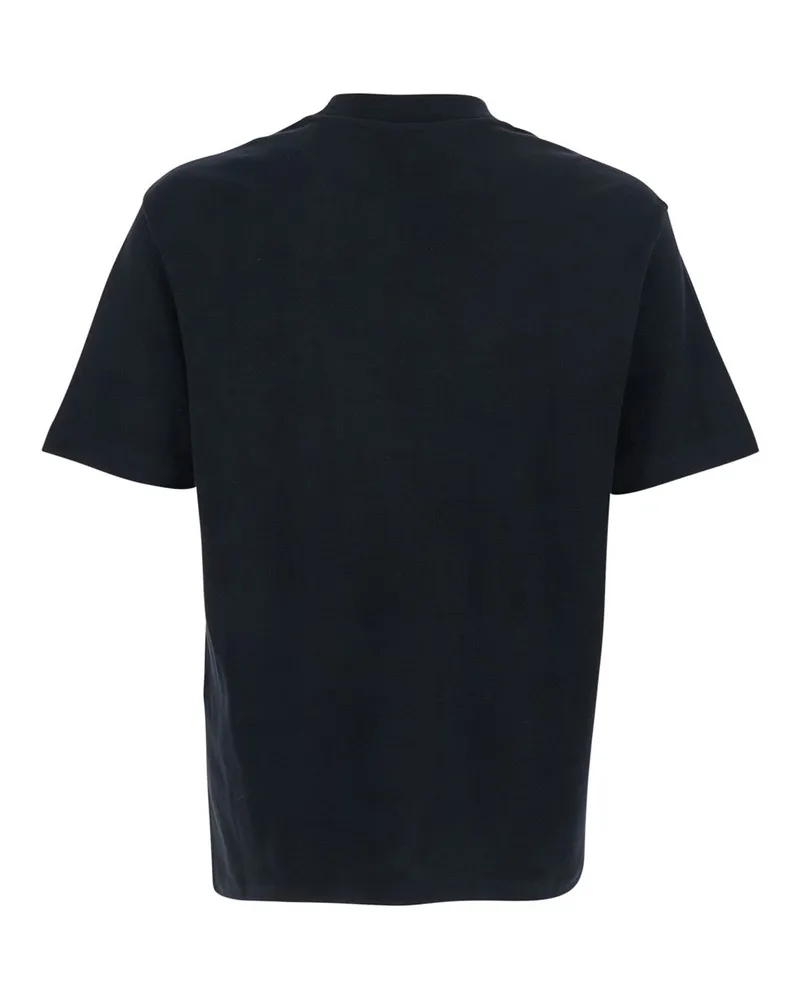 Emporio Armani Men's Crew Neck T-Shirt Embroidered Logo Black Cotton T-Shirts And Polos Black