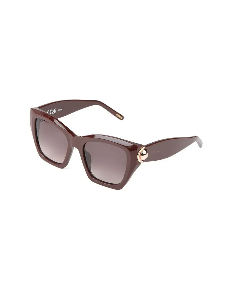 Furla SFU979 Glossy Acetate Cat-eye Sunglasses — Brown Brown