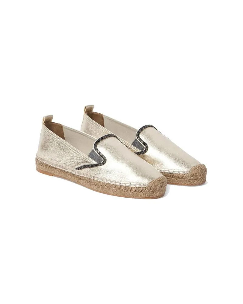 Brunello Cucinelli Women's Gold Leather Espadrilles Shoe Gold