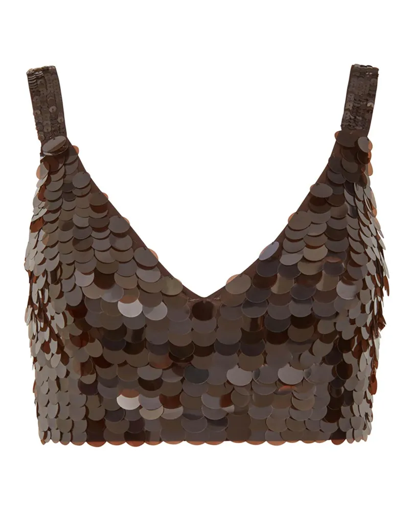 P.A.R.O.S.H. Women's Cropped Sequin Top Brown Tops Brown