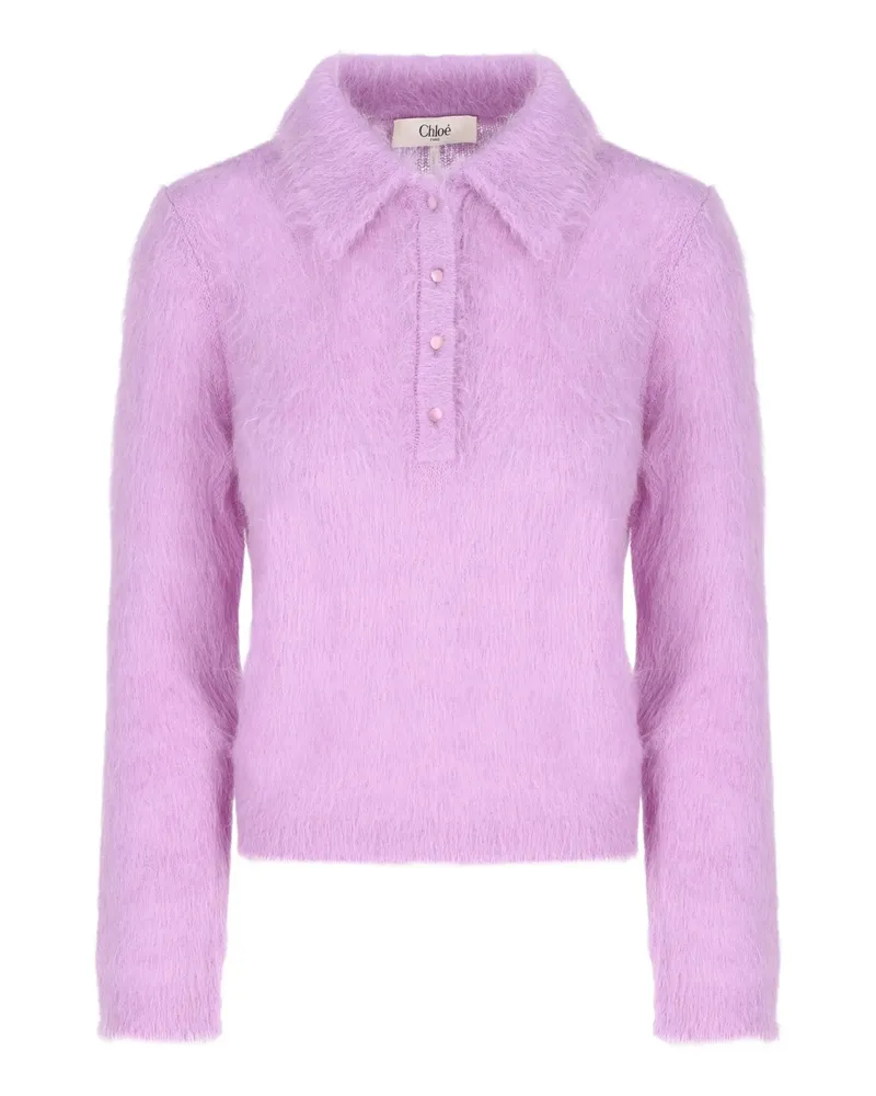Chloé Brushed Alpaca Polo Sweater — Purple Purple