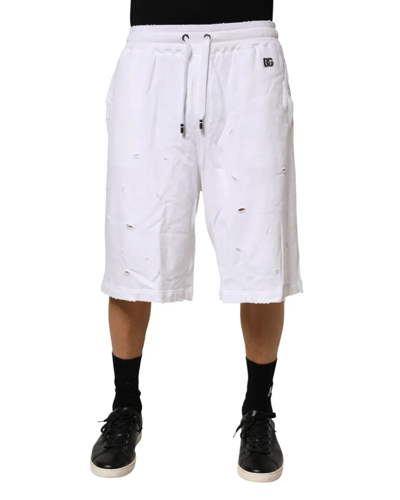 Dolce & Gabbana White Distressed Cotton Men Bermuda Shorts White