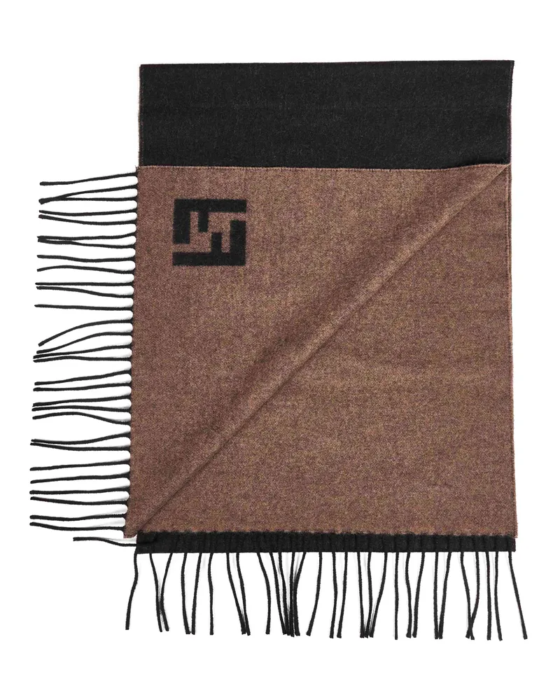 Fendi Men's Scarf Two-Tone Black-Sand Wool-Cashmere Scarfs Black