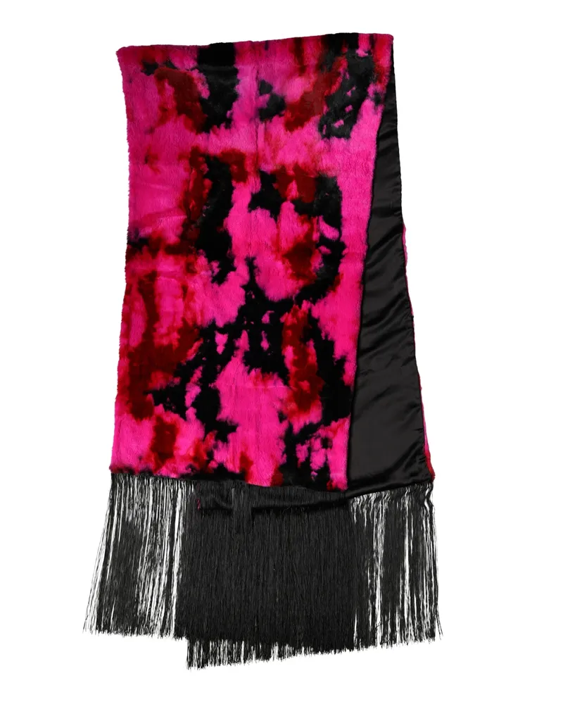 Dolce & Gabbana Women's Pink Black Faux Fur Neck Wrap Fringes 200cm X 59cm Scarf Lapin Pink