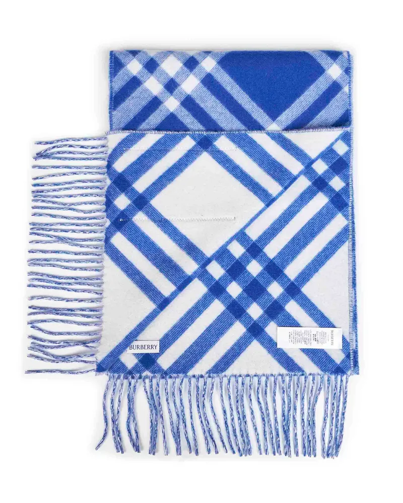 Burberry Men's Scarf Knight Blue Double-Face Check Cashmere Scarfs Blue