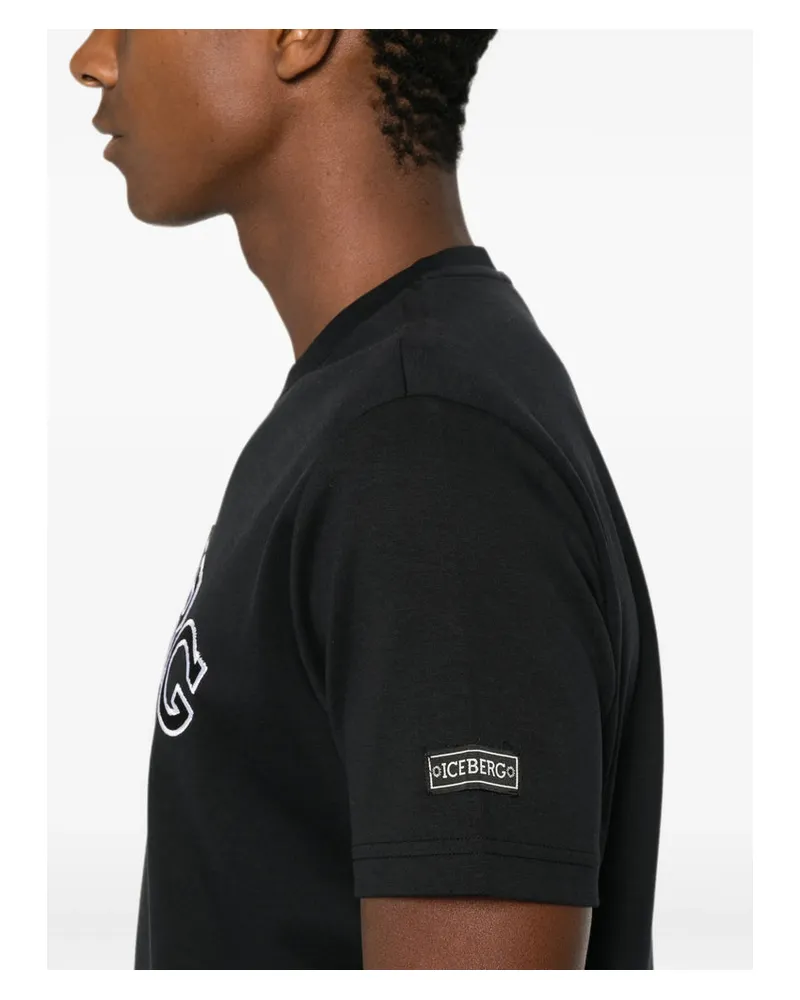 Iceberg Logo-Embroidered T-Shirt — Black Black