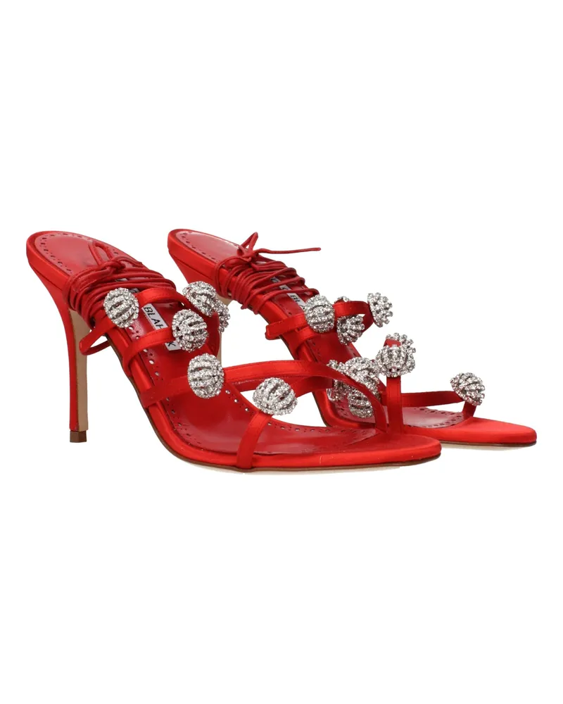 Manolo Blahnik Women's Rhinestone-Embellished Satin Heel Red Red