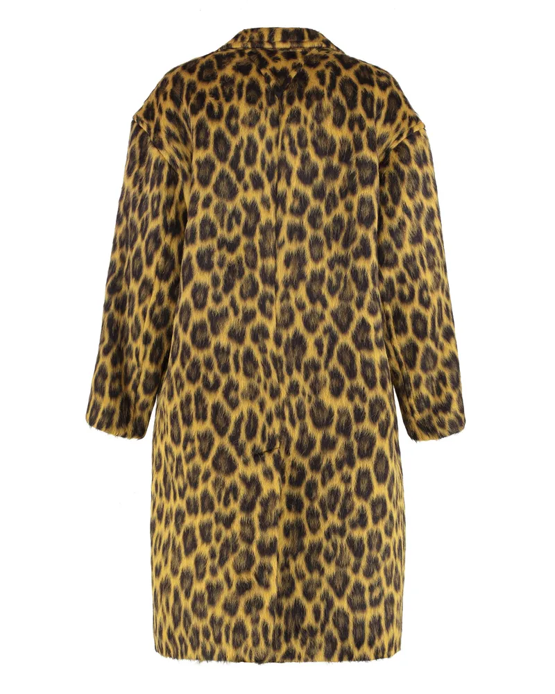 Bottega Veneta Women's Coat With Leopard Print Camel Alpaca Wool Yellow