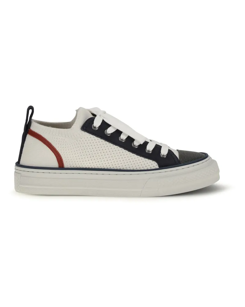 Brunello Cucinelli Women's Sneakers Precious Toe White Upper Cotton Trainers White