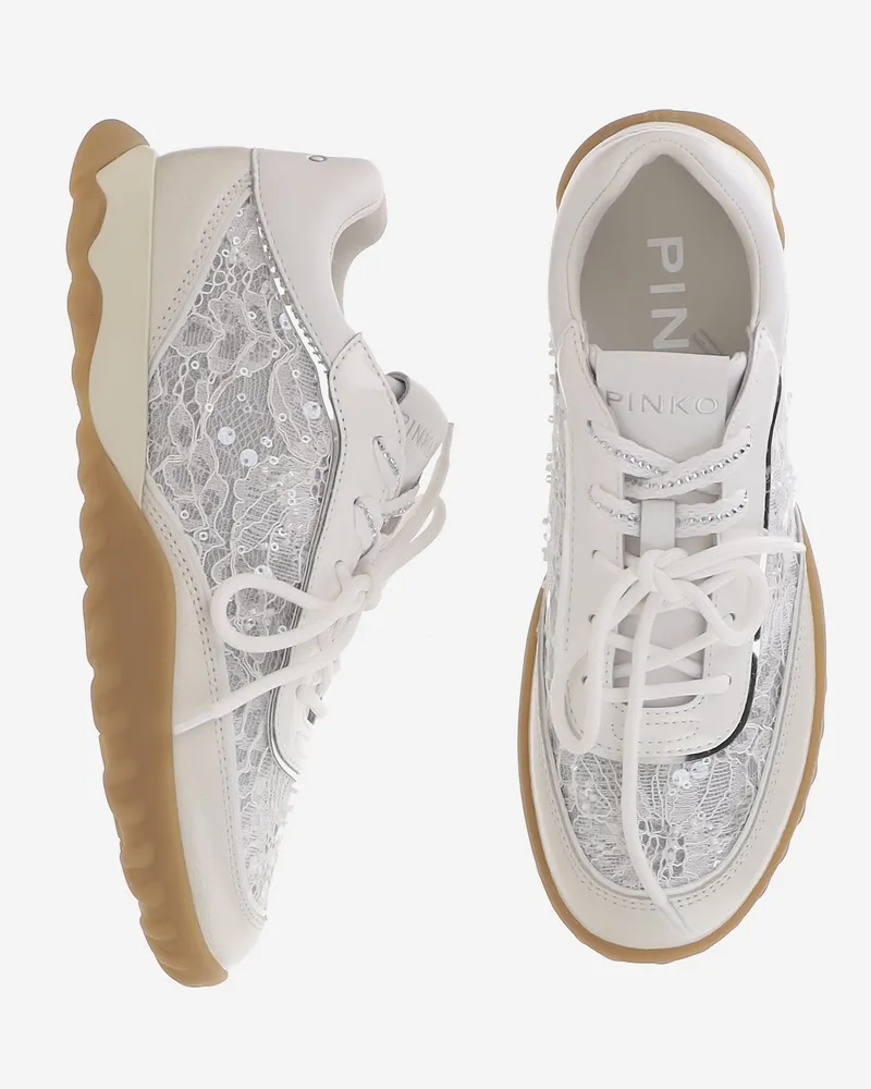 Pinko Women's Sneakers White Leather-Mesh Leather And Mesh Trainers 