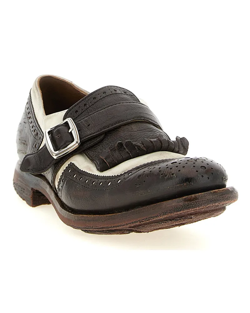 Church's Brogue-Perforated Leather Monk-Strap Flat — Black Black