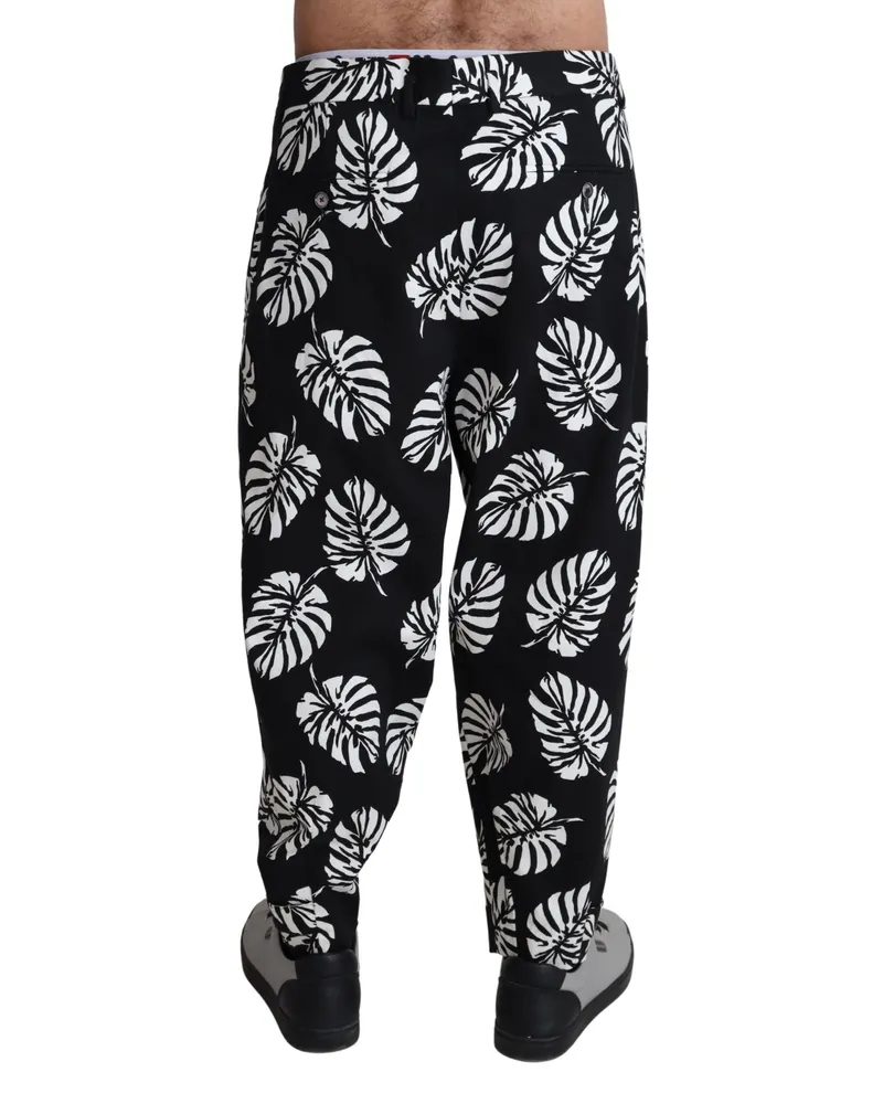 Dolce & Gabbana Men's Palm Leaf Print Cotton-Stretch Trousers Black Elastane Black