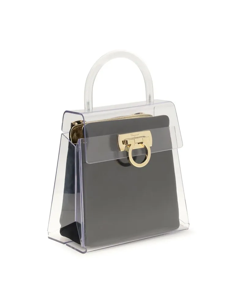 Ferragamo Women's Transparent Pvc With Leather Interior Top Handle Bag Black Outer Inner Black