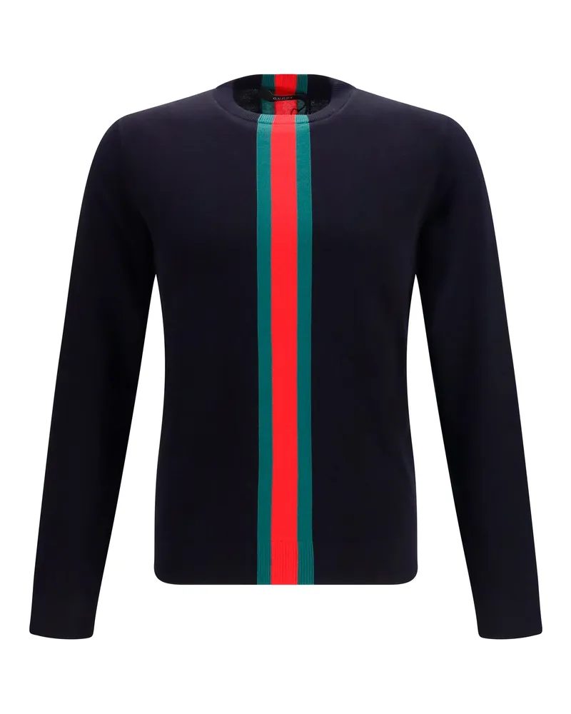 Gucci Men Knitted Cotton Sweater Web Intarsia Blue Japan-Green-Red Japan/green/red 