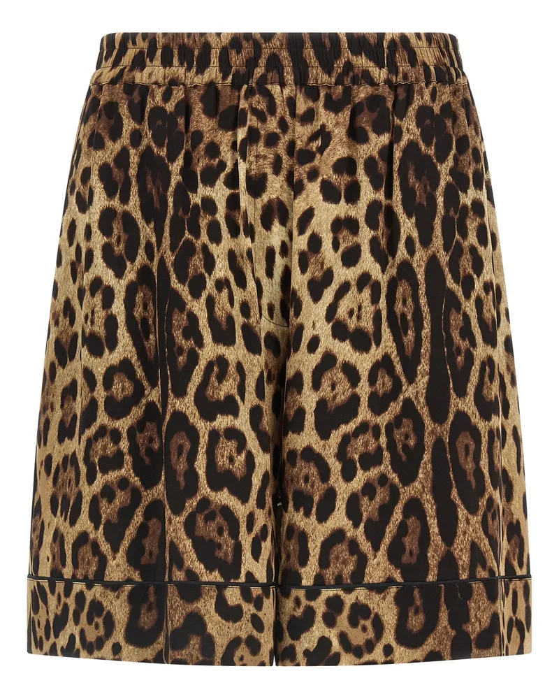Dolce & Gabbana Leopard-Print Silk Bermuda Shorts — Brown Brown