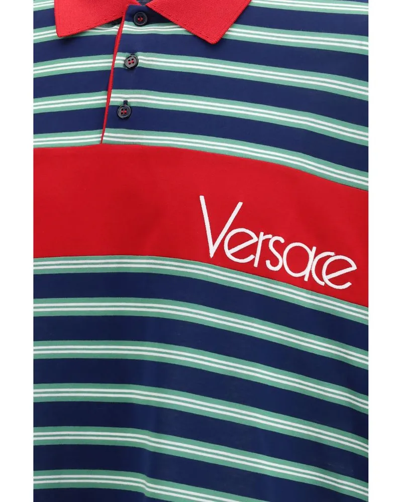 Versace Striped Cotton Polo Shirt — Multicolor Multicolor