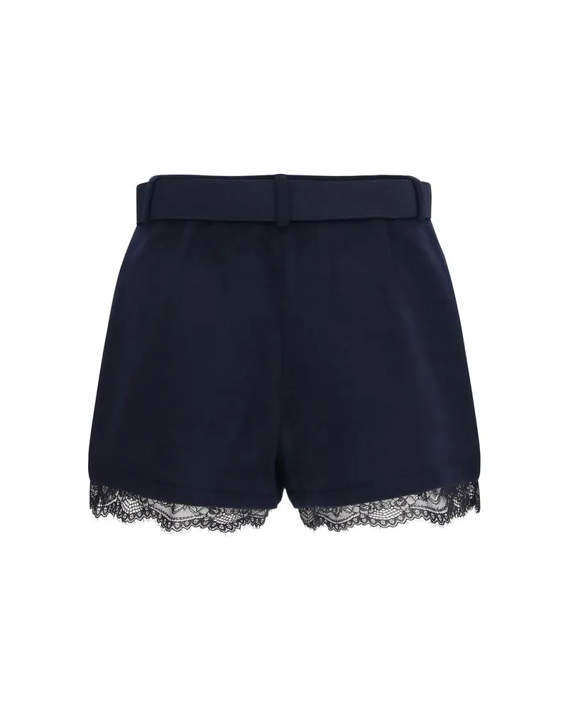 Self-Portrait Wool with Lace Trim Bermuda Shorts — Navy Navy