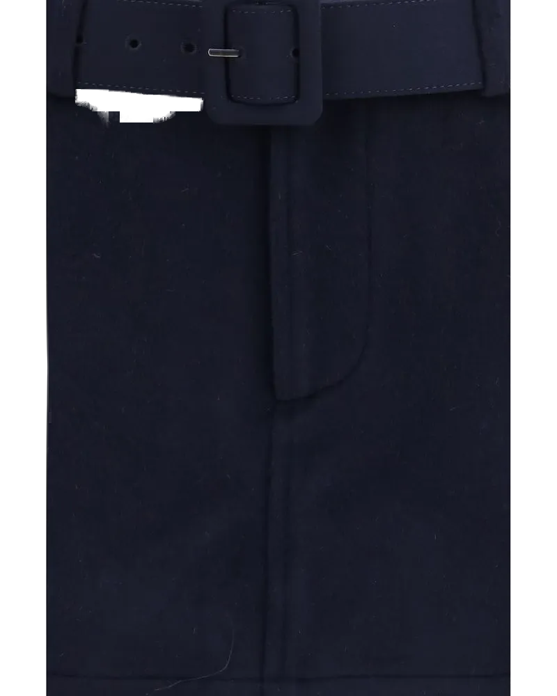 Self-Portrait Wool with Lace Trim Bermuda Shorts — Navy Navy