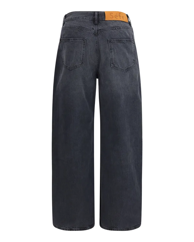 Séfr Men's Jeans Relaxed Cut Black Worn Wash Cotton Black