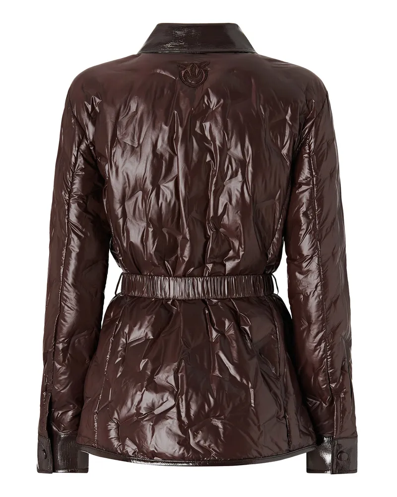 Pinko Semi-Sheen Technical Canvas Puffer Jacket — Brown Brown