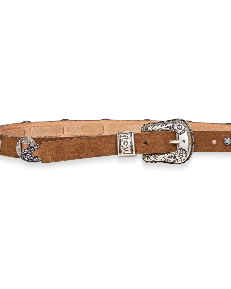 Golden Goose Leather Inlay with Metal Studs Belt — Brown Brown