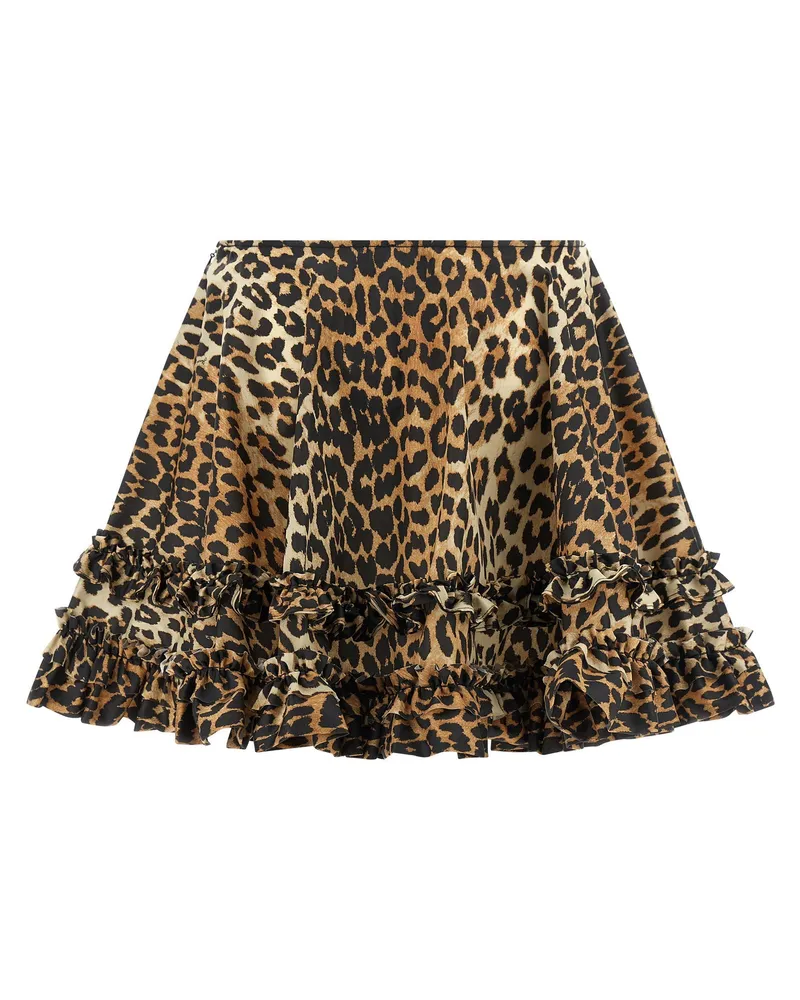 Ganni Leopard Duchesse Nylon Skirt — brown Brown
