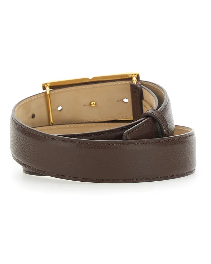 Elisabetta Franchi Women's Leather Belt Brown With Metal Details Brown