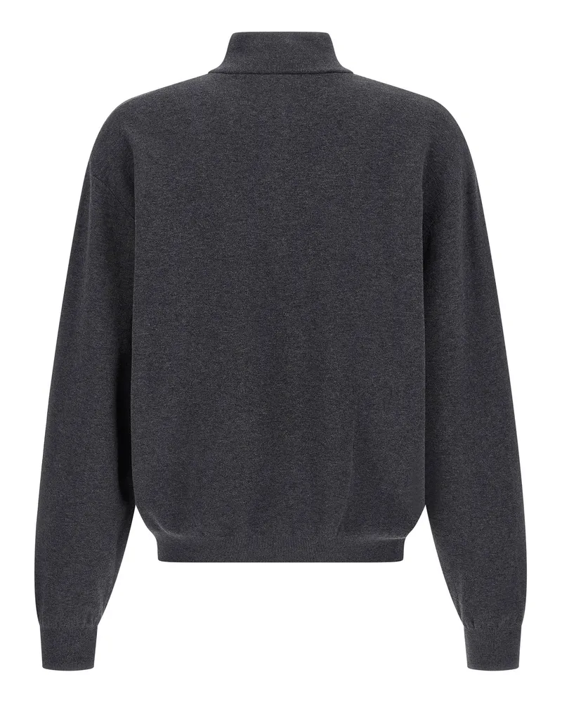 Balenciaga Half-Zip Cotton Knit Sweater — charcoal Charcoal