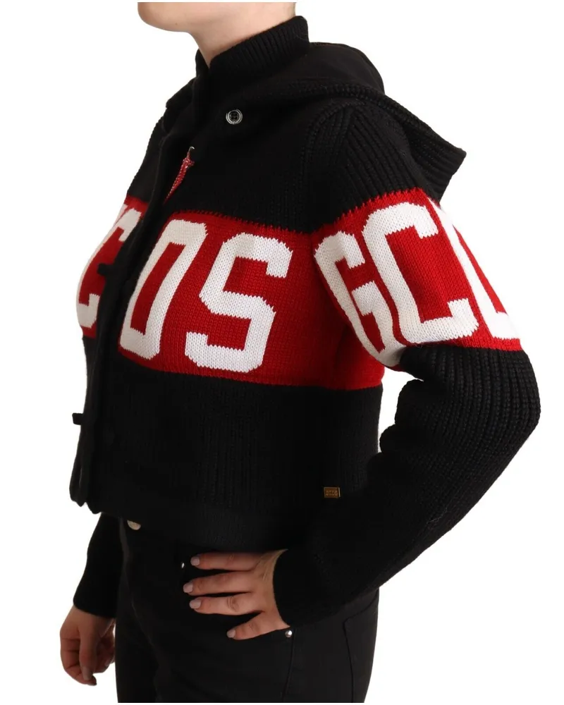GCDS Women Black Cashmere Hooded Button Down Logo Cardigan Jacket Clothing Black