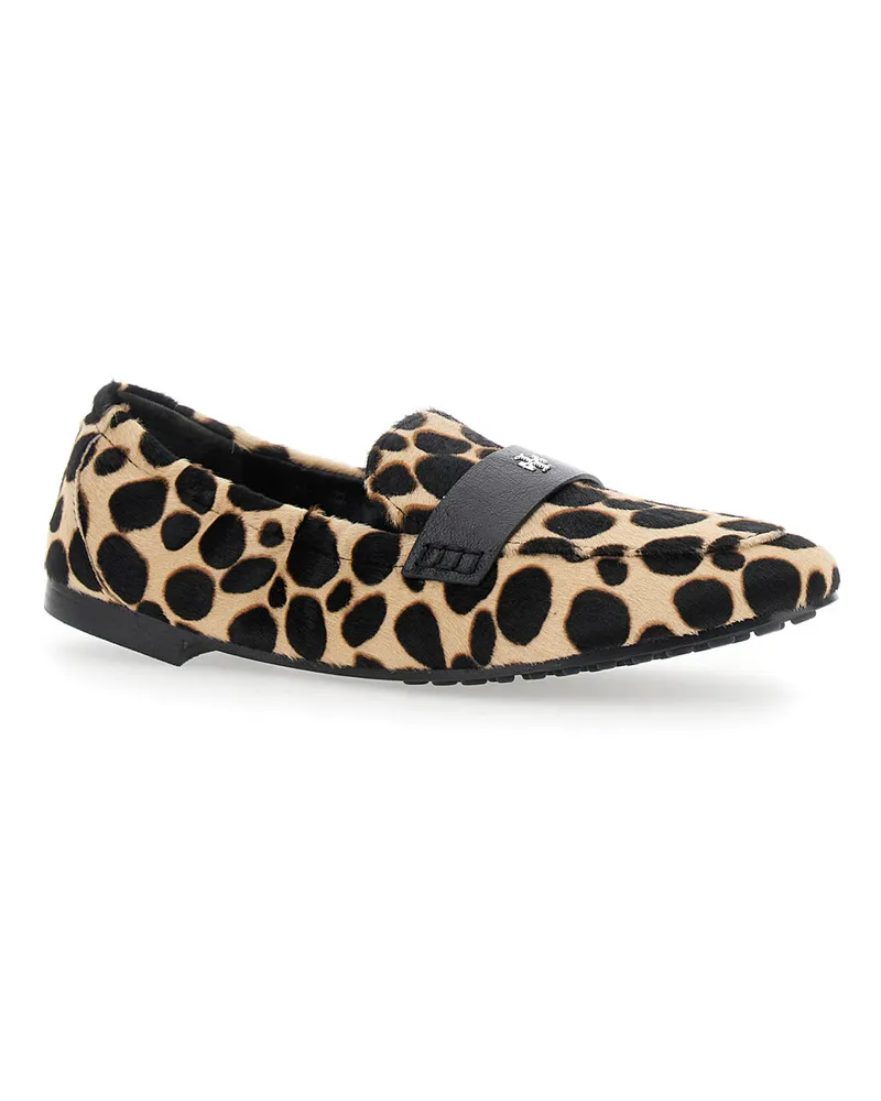 Tory Burch Women's Loafers Beige Leather Animal Print Multicolour Calfskin Beige