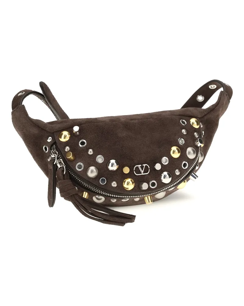 Valentino Garavani Men's Nellcôte Suede Fanny Pack Testa Di Moro Calf Leather Bos Taurus Shoulder Bags Brown
