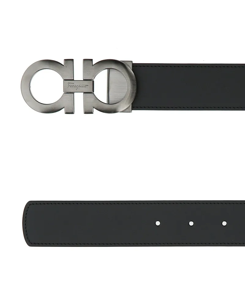Ferragamo Men's Double Gancini Belt Black Calf Black