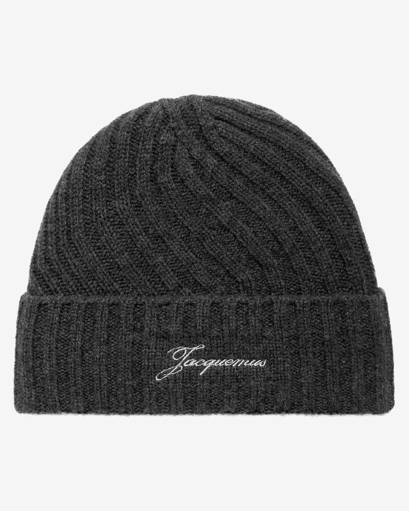 Jacquemus Women's Tourni Twisted Cashmere Beanie Dark Gray Hat Gray