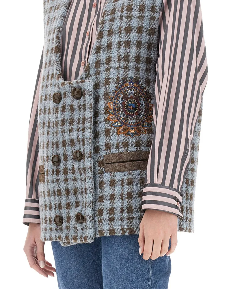 Etro Houndstooth Virgin Wool Vest — Multicolor Multicolor