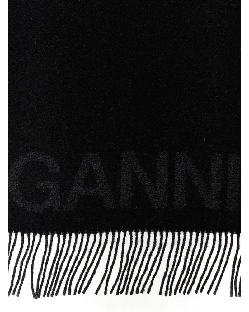 Ganni Logo Wool Scarf — Black Black
