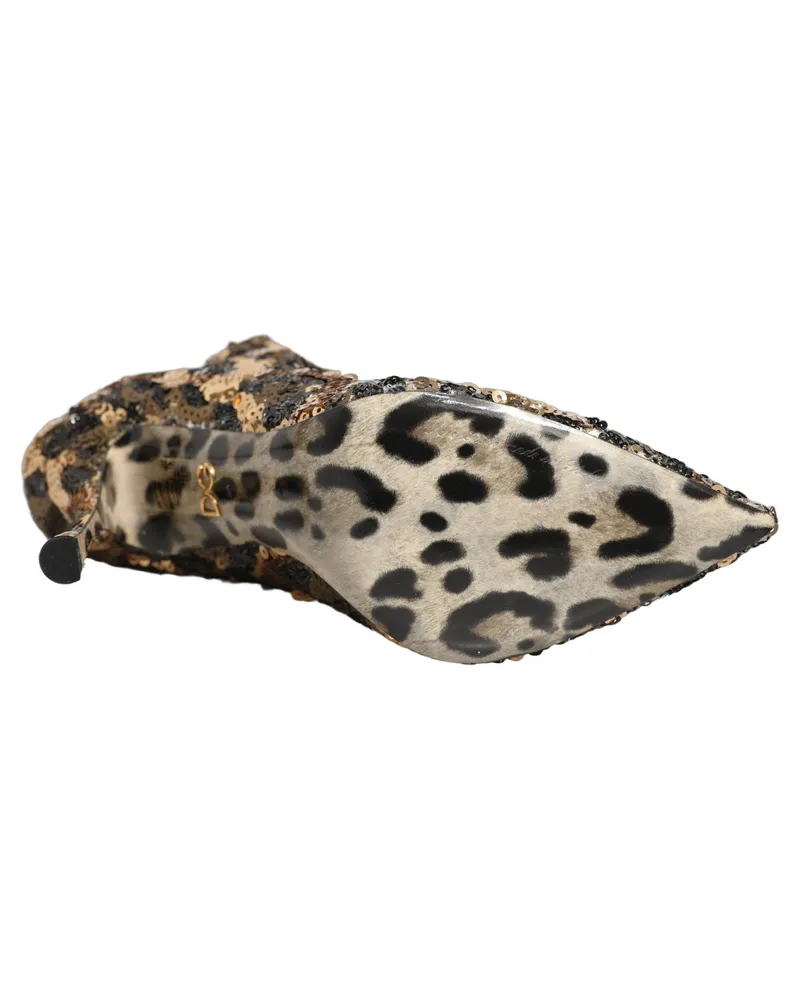 Dolce & Gabbana Women's Gold Leopard Sequin Sock Ankle Boots Shoes Elastane Viscose Gold