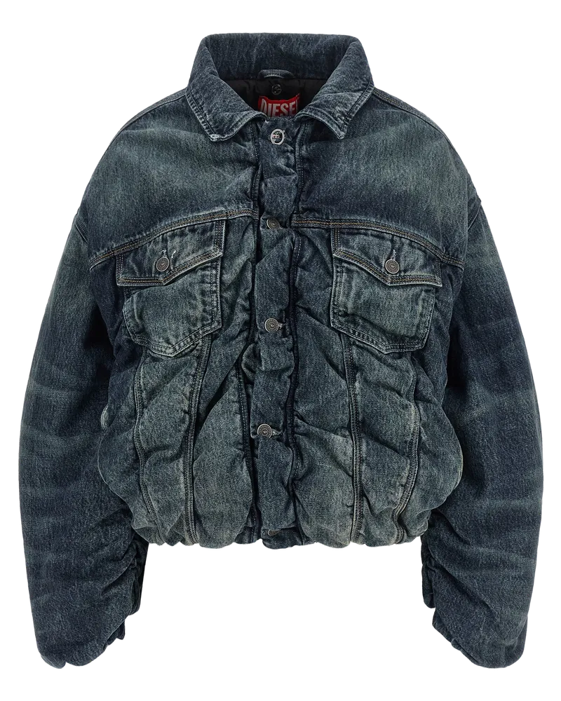 Diesel Shearling-Collar Denim Jacket — Blue Blue