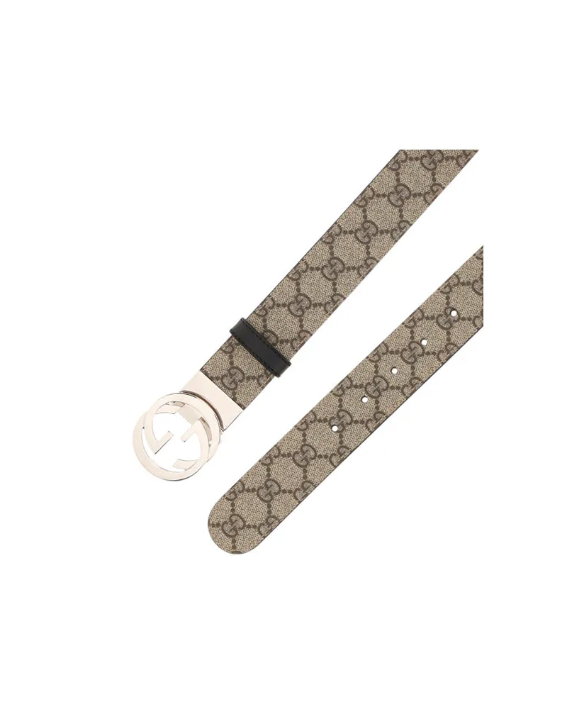 Gucci Men's Belt Beige Ebony-Black Cotton Ebony/black Beige
