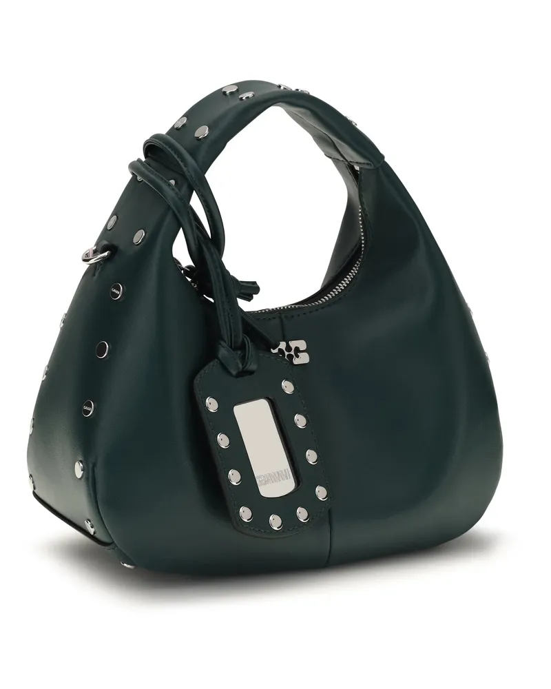 Ganni Studded Recycled Leather Hobo Bag — Green Green
