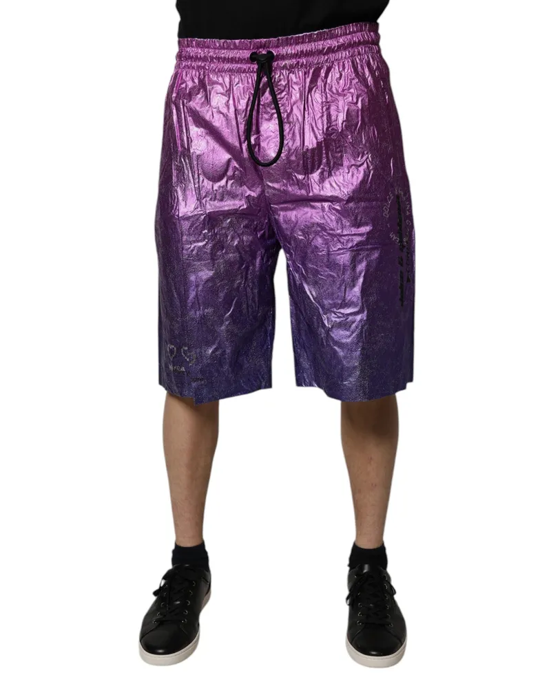 Dolce & Gabbana Men's Metallic Pink Purple Two Tone Bermuda Shorts Nylon Purple