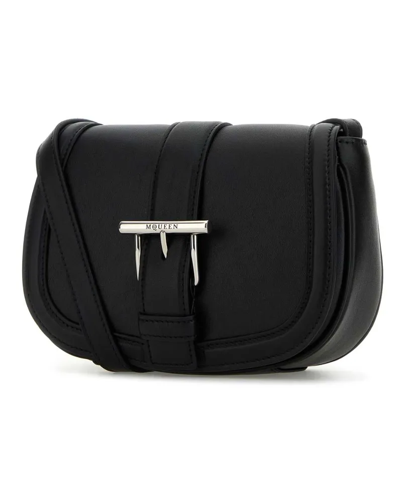 Alexander McQueen Women's Black Leather Mini Satchel Crossbody Bag Blacksilver T-Bar Borse A Tracolla Black