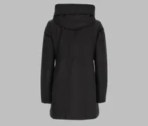 Hooded Polyester Parka Coat — Black