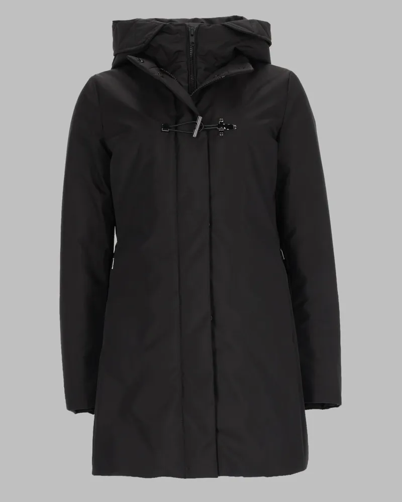 Fay Hooded Polyester Parka Coat — Black Black
