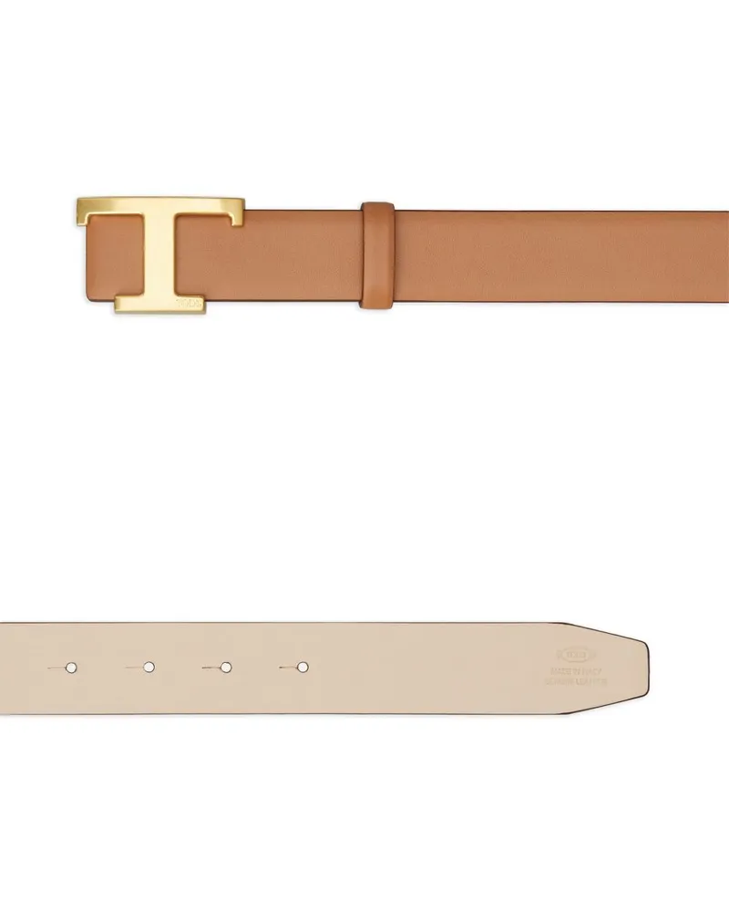 TOD'S Logo-Buckle Reversible Calf Leather Belt — Brown Brown