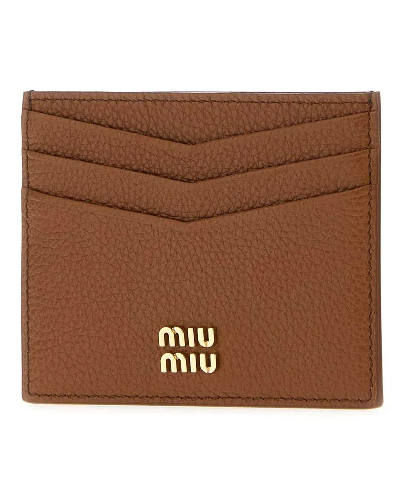 Miu Miu Women's Camel Leather Card Holder Cognac Portafogli Wallet Cognac