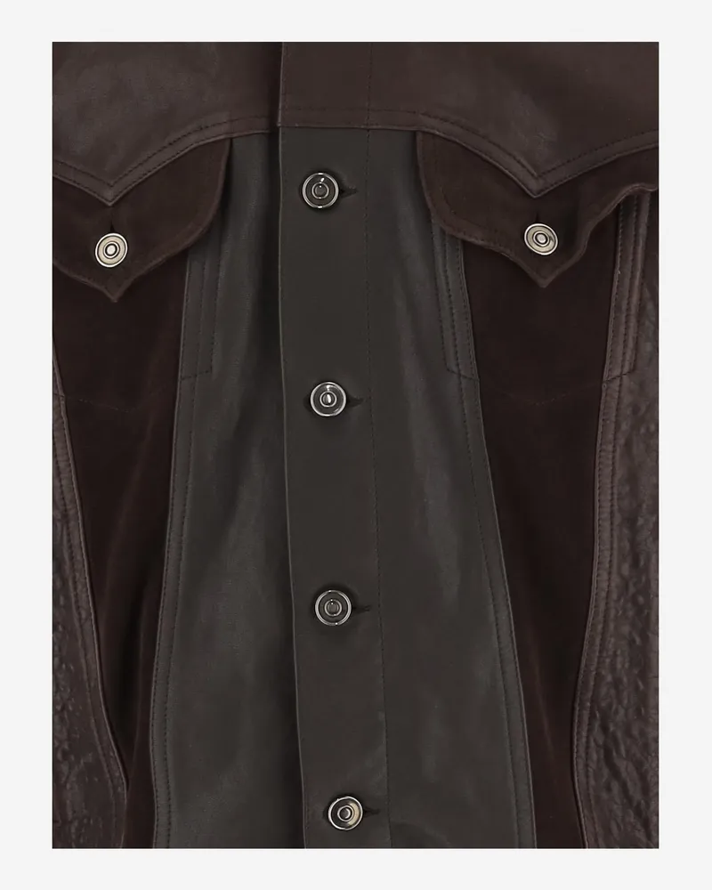 Versace Men's Leather Jacket Brown Brown
