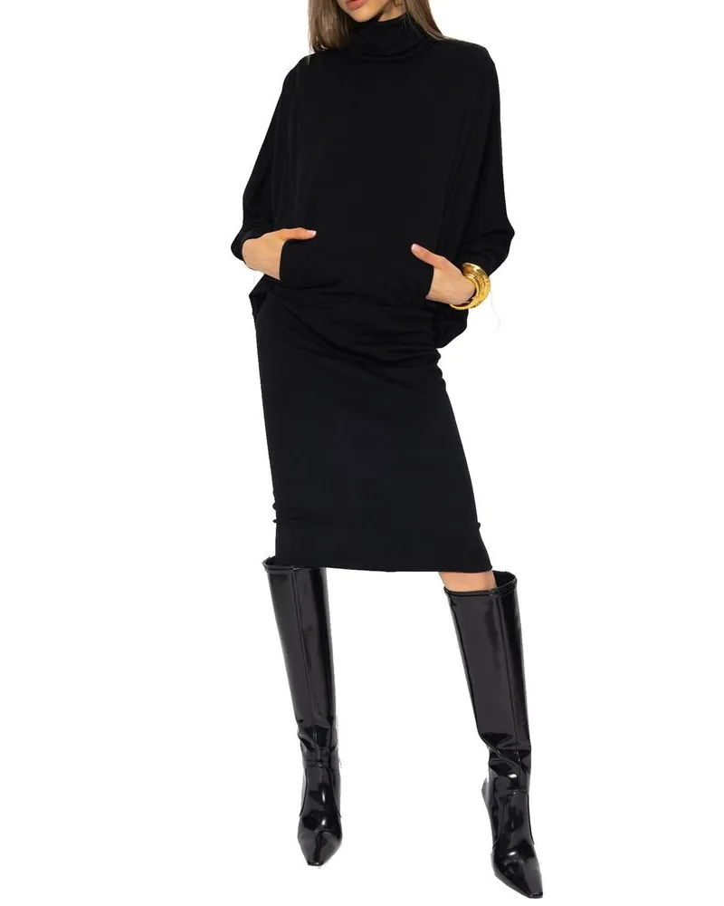 Saint Laurent Women's Black Wool Casual Dress Black