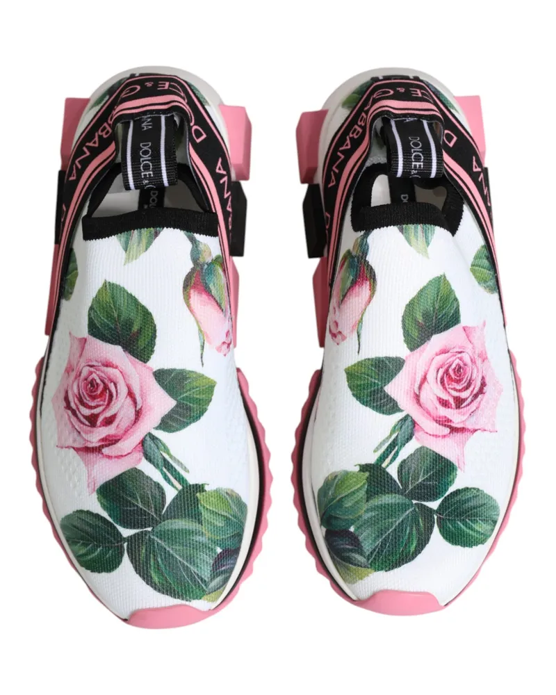 Dolce & Gabbana Women's White Rose Print Sorrento Sneakers Shoes 10+pa+pl+vi White
