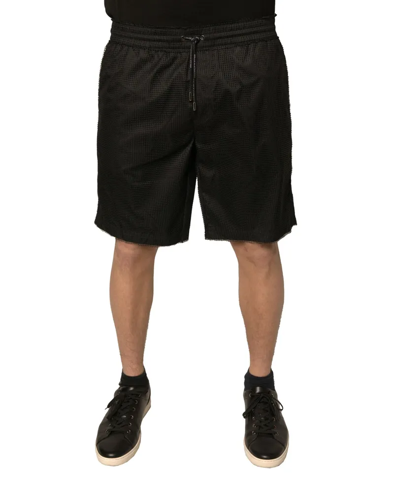 Dolce & Gabbana Men's Black Polyester Jersey Mid Waist Shorts Black